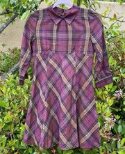 Jill Stuart Women's Plaid Cranberry Baby Doll Dress Peter Pan Collar Size 2 EUC!