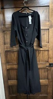 Lane Bryant Womens Jumpsuit 22 Black 3/4 Sleeve Wide Leg Black