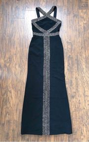 Parker Black Label • Mila dress black gown silver studded beaded column maxi