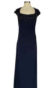 Betsy & Adam Women's Formal Dress Size 6 Blue Sequined Lace and Chiffon Gown