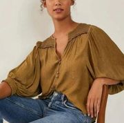 Anthropologie Brown Gold Cacee Jacquard Button Down Blouse