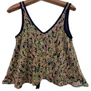 Olive Tree Womens Top Sz S Navy Floral Slvless Cropped Tank Modern Flirty Casual