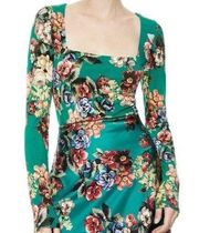Alice + Olivia Green Floral Square Neck Long Sleeve Crop Top