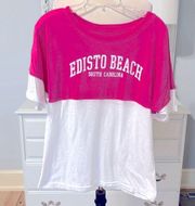 Edisto Beach Shirt Pink White Oversized Small Top