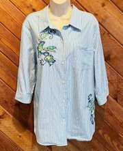 Blair Button Down Short Sleeve Striped XL Top Turtle Fish Sea Life Ocean Shirt