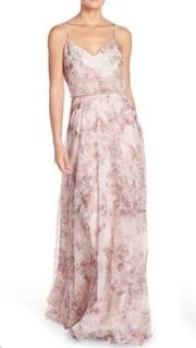 Jenny Yoo Inesse Floral Maxi Dress in Watercolor Maroon & Blush sz 10