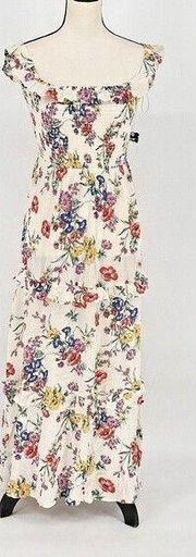 Express Dress Floral Off The Shoulder Ruffle  Ivory Floral Maxi Dress Xsmall