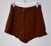 Reddish Brown Cuffed High Waist Shorts Size M