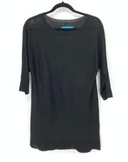 Alice & Olivia Women's Size S Metallic Sheer Thin Round Neck Tunic Sweater Black