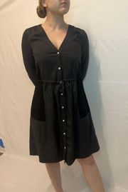 NWT  Women's Gray/Black Button Down Long Sleeve Shirt Dress