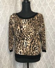 No Boundaries Crew Neck Sweater Leopard Print Black/Brown Medium