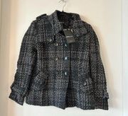 Neslay Paris Black Metallic Tweed Double Breast Peacoat Size S NWT