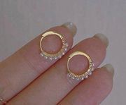 18K Gold Plated White Pearl Gold Hoop Earrings for Women