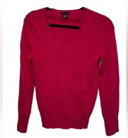 Only Mine EUC Cranberry 2 ply 100% Cashmere V neck Sweater SZ X-Small