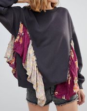 Free People Ruffled Patchwork Sweatshirt