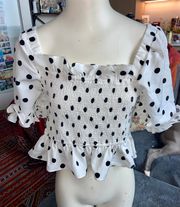 , Nordstrom, Sht-Slv Polka Dot Crop Top, SZ M