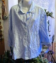 White Stag Pale Blue 3/4 Sleeve Casual Button Down Blouse Size Large