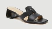 New Ann Taylor Leather Strappy Block Heel Sandals Black Sz 7 Slip on 585426