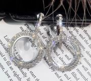 Women's AAA CZ Diamond Double Circles Silver Hoop Earrings