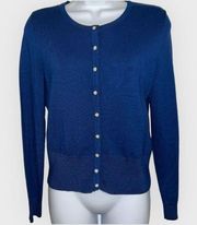 White House Black Market Royal Blue Pearl & Rhinestone Buttons Cardigan EUC XS