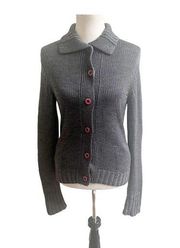 Garnet Hill 100% Merino Wool Cardigan Sweater High Neck Gray Size XS