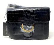 Rachel Zoe Black Crocodile Print Vegan Leather Irim Buckle Crossbody Bag