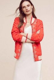 Anthropologie Conditions Apply Arabella Embroidered Red Bomber Jacket Size Small