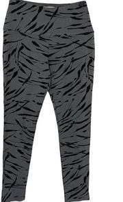 New  Zebra Stripe Print High Rise Ponte Legging Grey Black