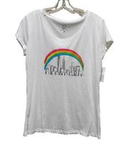 New York & Company NYC Skyline Rainbow Short Sleeve Tee Shirt White Size Large
