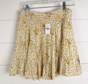 American Eagle Womens Yellow Floral Print Multi Smocked Waist Layer Skirt Size M