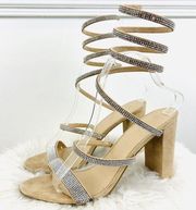 Wild Diva Lounge Rhinestone Coil Wrap Spiral Ankle Strap Platform Heels ~Size 10