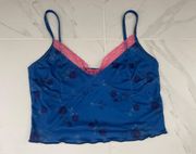 Blue Floral Corset Top With Pink Lace