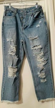 Vanilla Star Juniors  Ripped Jeans Juniors 90s boyfriend Distressed button fly