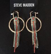 Steve Madden Aztec Hoops Turquoise & Coral Beads