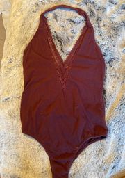 Maroon Lace V Neck Bodysuit