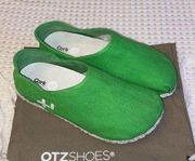 NEW! OTZ Canvas Linen Slip Ons Size 36 5.5 GREEN Shoes Flats