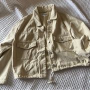 VIGOSS cinch hem drawstring cropped denim jacket beige SIZE XL