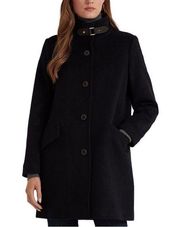 NWT LAUREN RALPH LAUREN Women's Wool Blend Buckle-Collar Coat Black