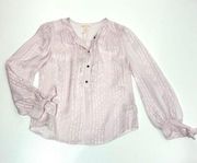 Rebecca Taylor Long Sleeve Stripe Silk Button Bow Tie Cuff Top 2