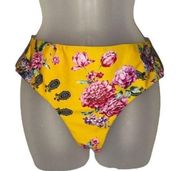 Bright Yellow Floral High Leg Bikini Bottoms M