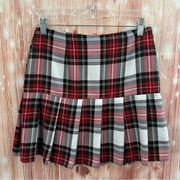 ASOS Red Pleated White Plaid Flannel Skirt