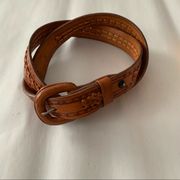 Vintage Leather Woven and Tooled Belt Made in Mexico