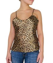 Secret Treasures Y2k Vintage Leopard Print Satin Cami Lace Up Back Sexy Small