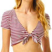 Michael Kors Bikini Shirt Medium Ruby Stripe Tye Front Plunging Neck Padded Cups