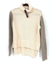Lulus Women's Small Sweater Color Block Turtleneck High Low Hem Blush NEW