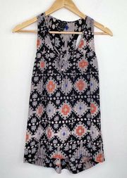 Ella Moss Black Geometric Aztec Silk Tank Top Women's Size Extra Small XS