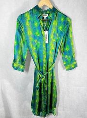 L’AGENCE Madison Shirt Mini Silk Satin Dress size XS Amazon Green