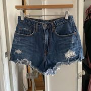 NOBODY Denim Dark Wash Distressed High Boy Shorts 