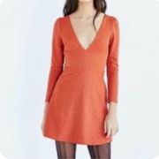 URBAN OUTFITTERS COOPERATIVE Womens Burnt Orange V-Neck Long Sleeve Skater Dress