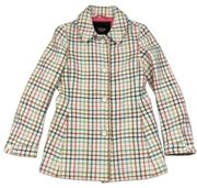 Coach Tattersall Wool Plaid Cream/Blue Pea Coat Size S